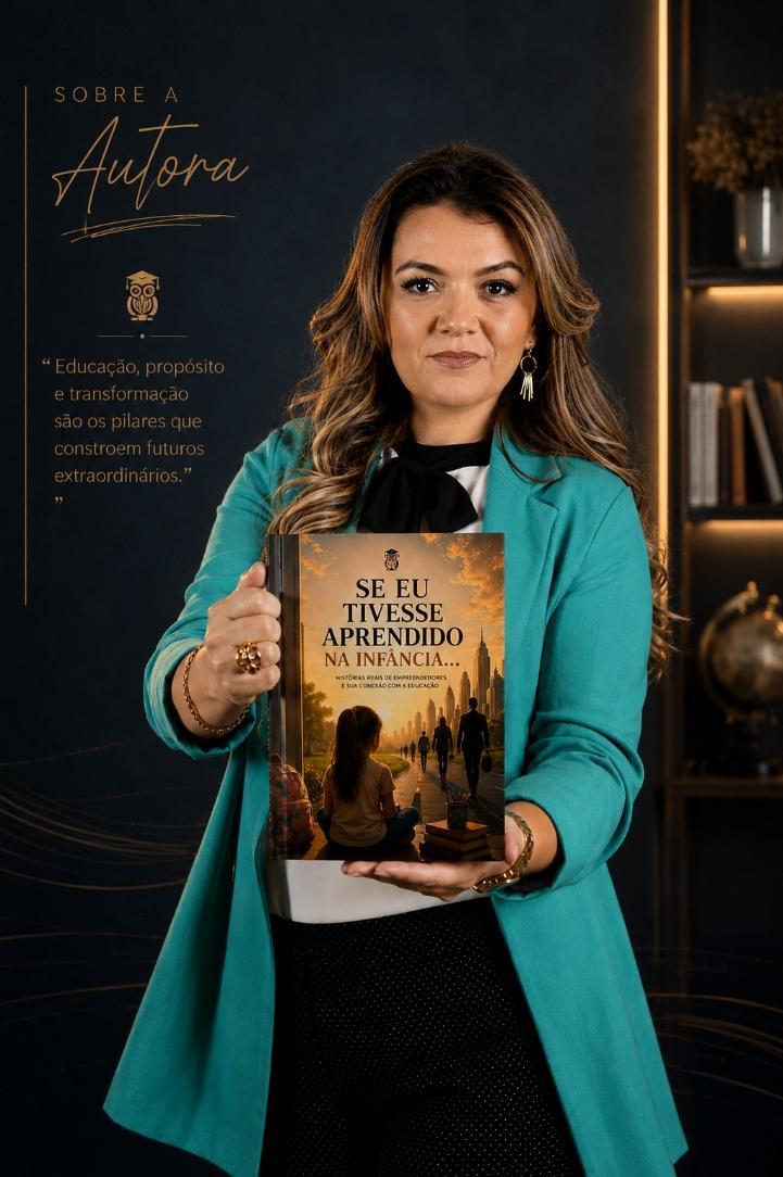 Patricia Rangel segurando a obra Se Eu Tivesse Aprendido na Infância
